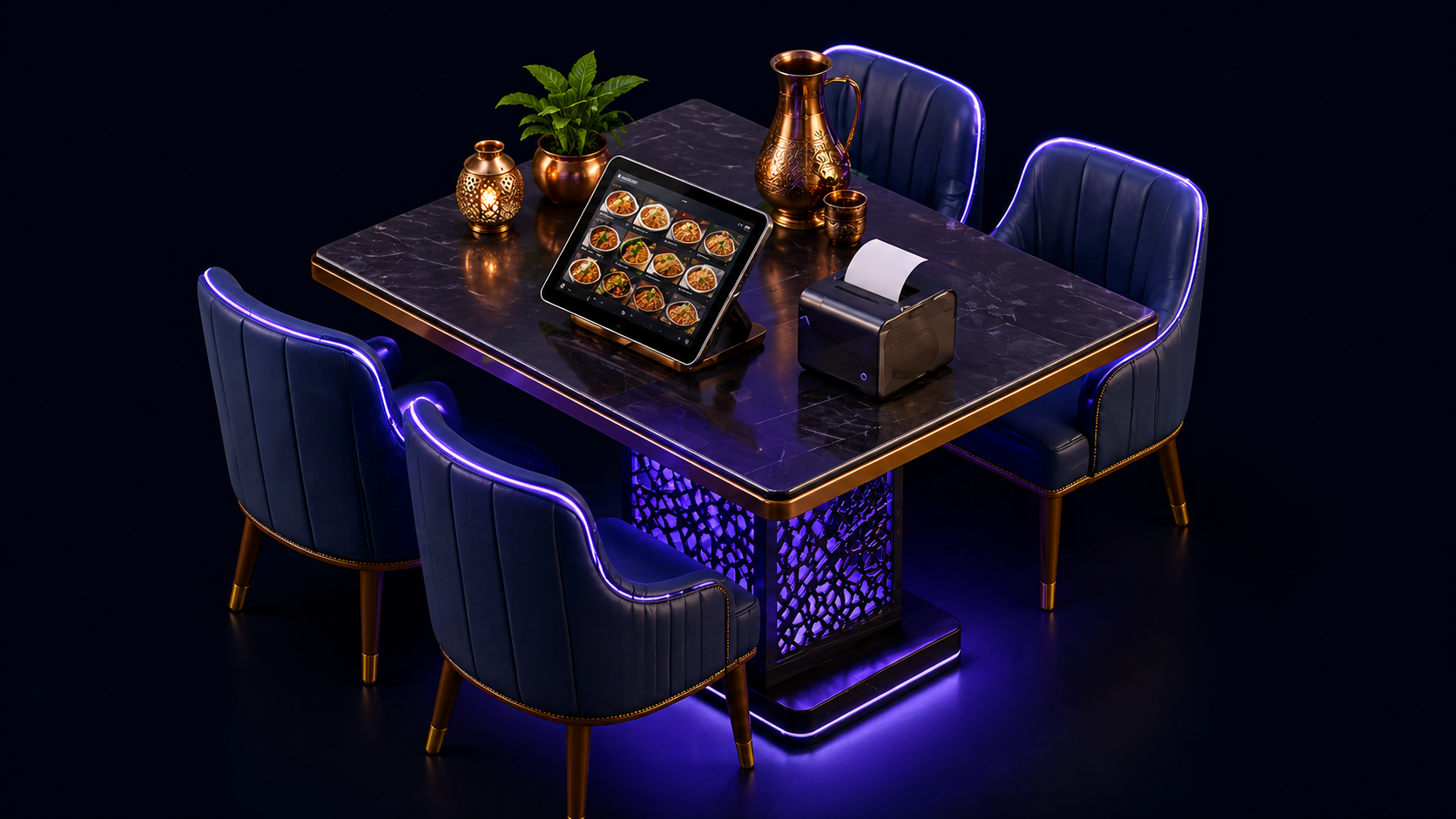 Restaurant POS - Luxury dining setup with tablet